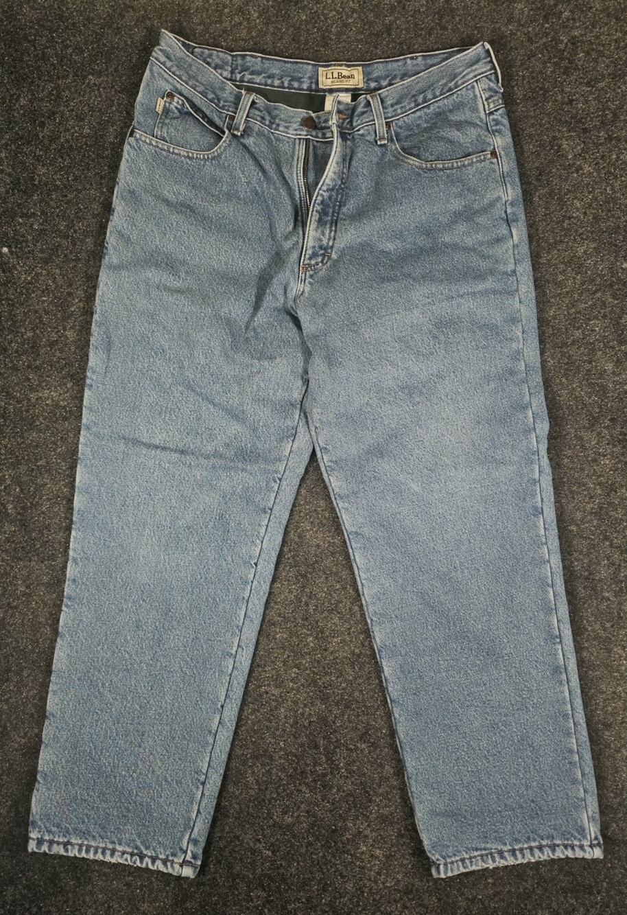 LL Bean Fleece Lined Denim Jeans Mens 34x29 Relaxed Fit Green
